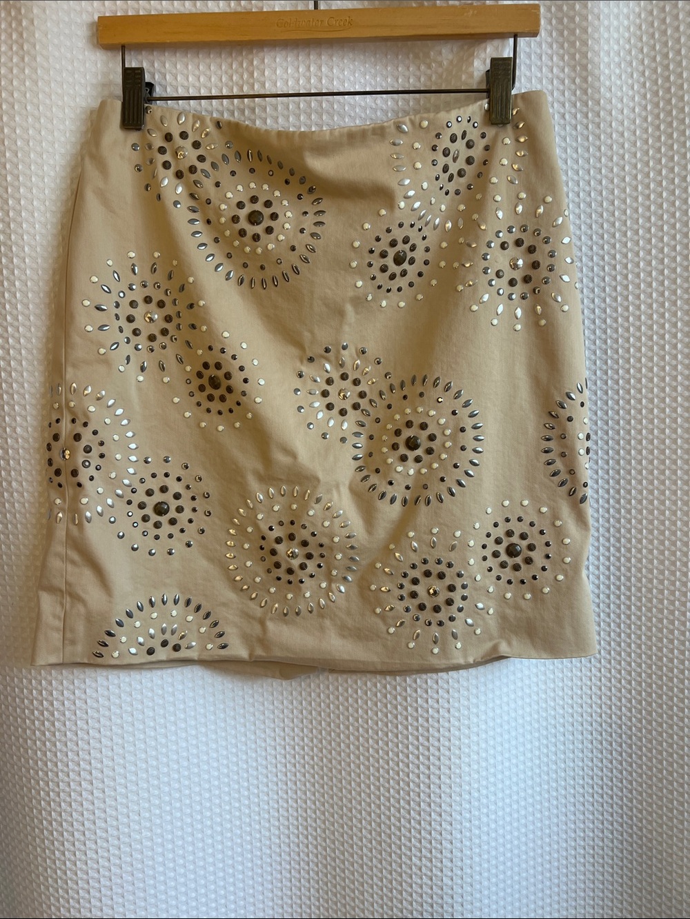 White House Black Market Beige Embellished Mini Skirt—626-058